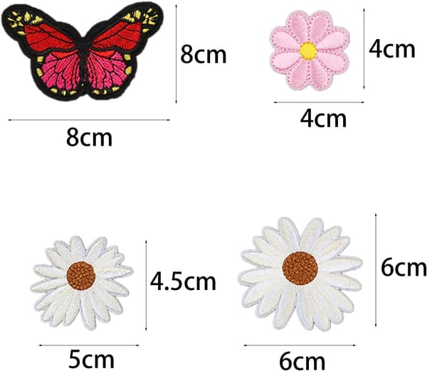 17 stk. blomster- og sommerfugle-strygemærker, broderede applikationer til tøj