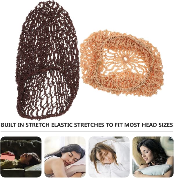 2-pack virkade hårnät för sömn, ventilerande stretchiga mössor för kvinnor
