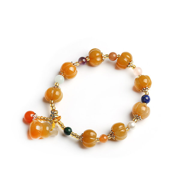 Armband Smycken Guld Siden Jade Armband Trumpärlor Pumpkin Beads Kalebass Etnisk stil Armband Topaz Pixiu Armband Dam