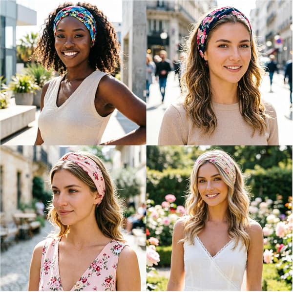 4-pak Boho blomstrede pandebånd til kvinder, elastiske hårbånd med krydsdesign