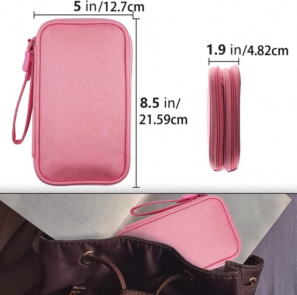 Reiseveske for kabler, vanntett etui for elektronisk tilbehør, rosa