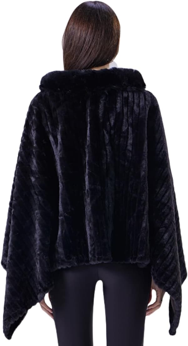 Poncho-cape för kvinnor med fuskpälskrage, pullover-sjal i polyester för vintern