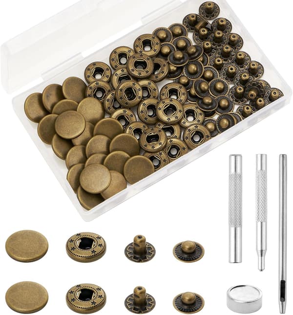 20 set 15 mm tryckknappssats i läder med monteringsverktyg för kläder