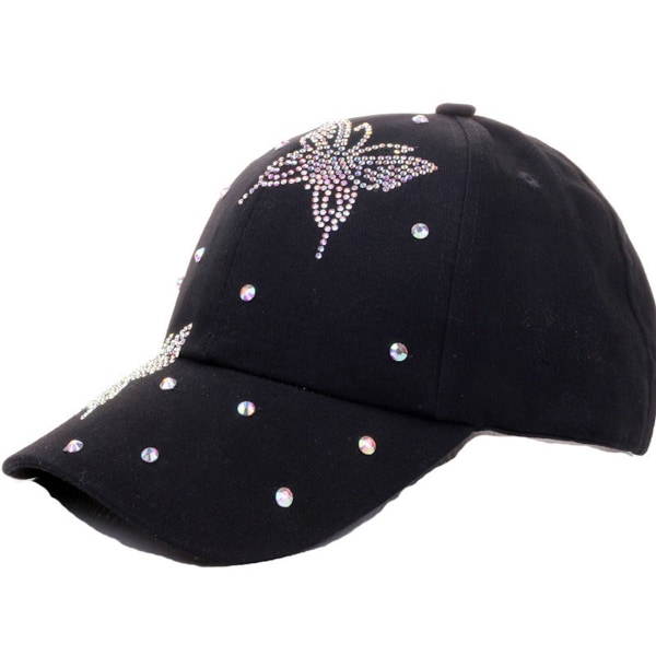 Butterfly Bling Baseball Hattar, Dam Dubbade Rhinestone Crystal Baseball Cap Sparkle Sun Hat Justerbar