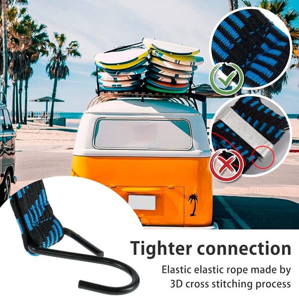 5-pak 2m elastiksnore med kroge, kraftige flade elastiske bagagestropper