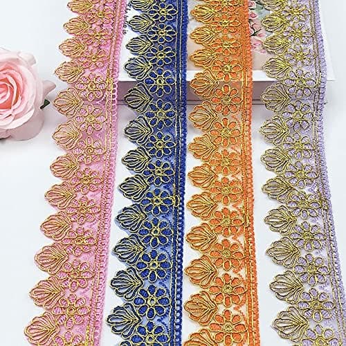 Gullfarget metallisk blomsterblondebånd 5 yards broderikant for søm og DIY