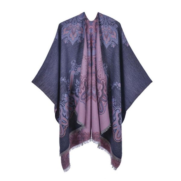 Pashmina Sjal Wrap Fransed Hem Poncho Open Front Cape for Lady