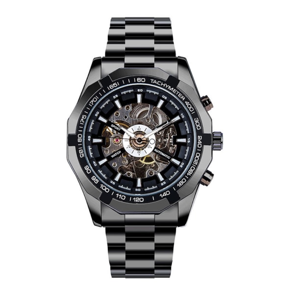 Automatisk mekanisk watch för män Skeleton Watch Black Dial Luminous