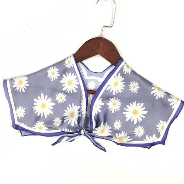 White Flower Fake Collar Avtagbar blus Siden Scarf Half Shirts for Lady
