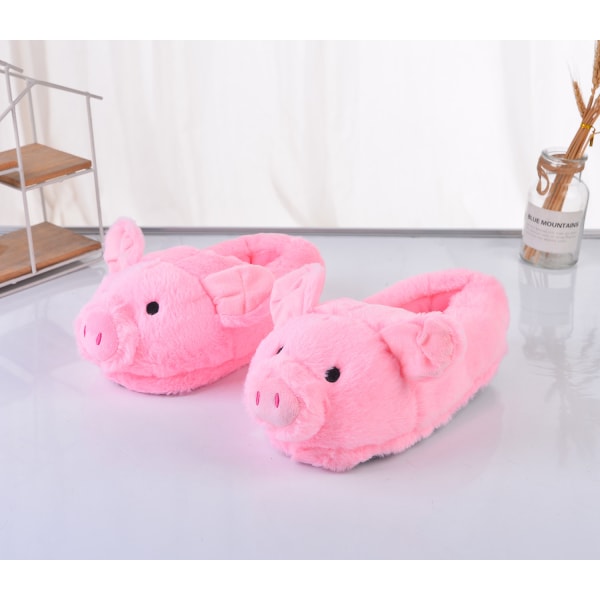 Chinelos de pelúcia rosa fofinhos de porco antiderrapante para uso interno tamanho livre