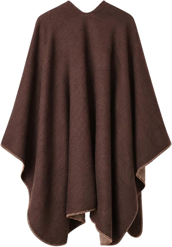 Strikket poncho-sjal til kvinder, vendbar cape med åben front til vinter