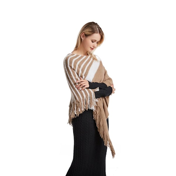 Fringed Hem Cape Yellow Loose Sweat Coat med tofs Pullover Wrap for Lady
