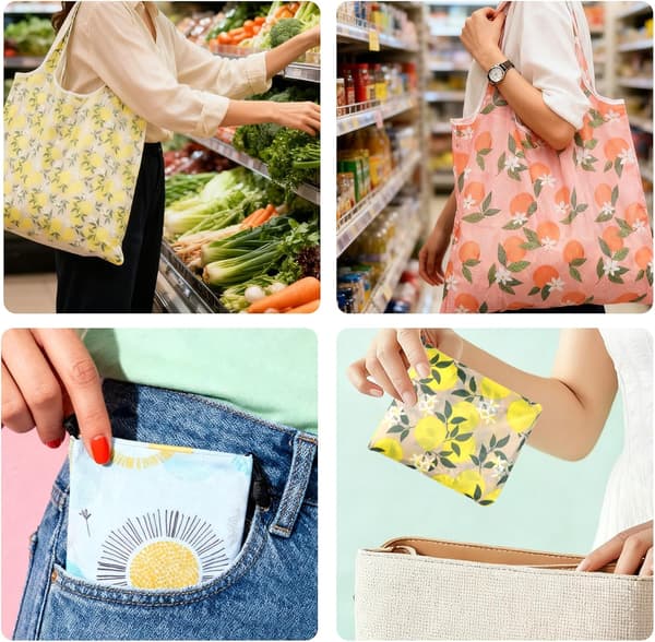 3-pack hopfällbara shoppingkassar, stora återanvändbara matkassar i polyester