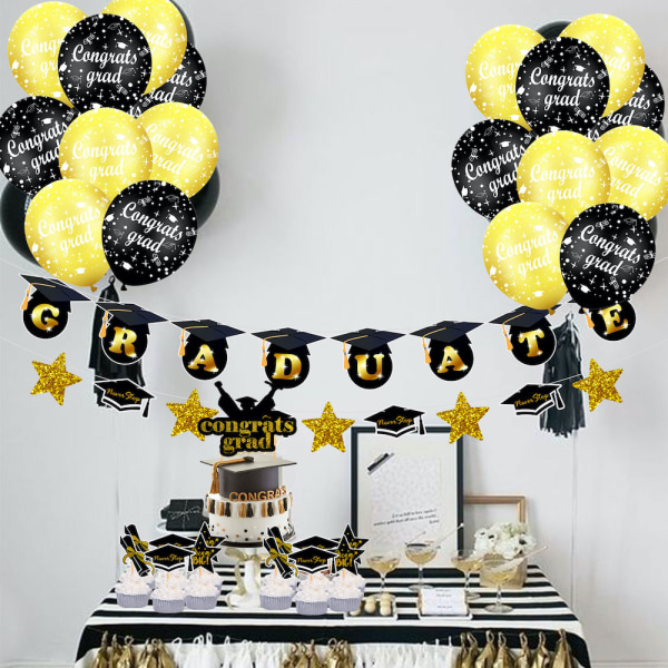 Grattis examensballonger med Banner Cake Topper Set Partydekoration