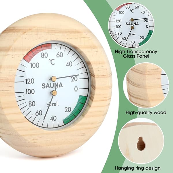 Sauna-termometer og hygrometer i træ, 2-i-1 temperatur- og fugtighedsmåler
