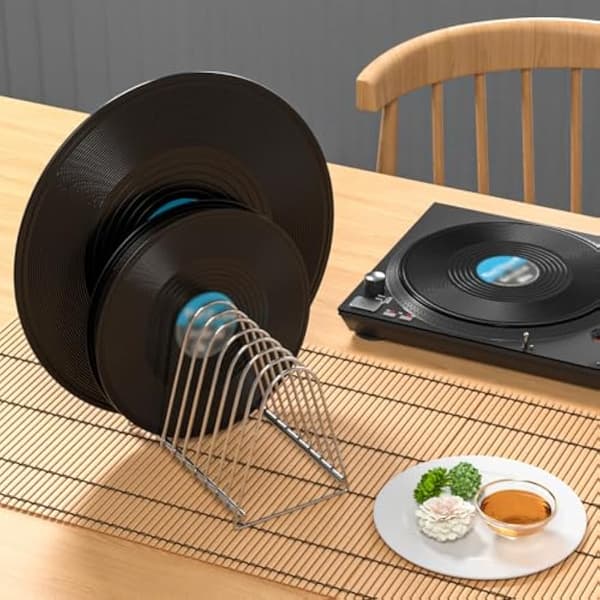 Opbevaringsstativ til vinylplader i 304 rustfrit stål, displaystativ til 10-15 LP-album