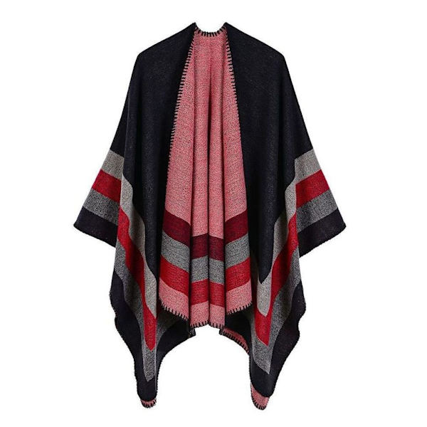 Poncho Strips Sjal Wrap Öppen Front Lång Tröja Kappa för Dam