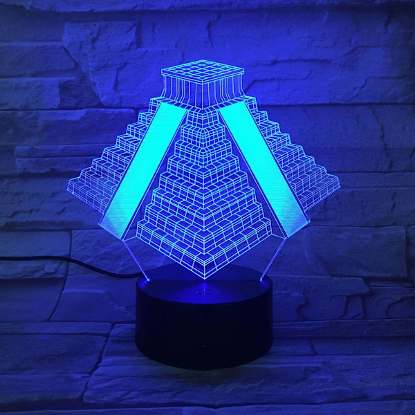 Maya Pyramid 3D LED Nattljus Sovrumsbordslampa Färg ändras