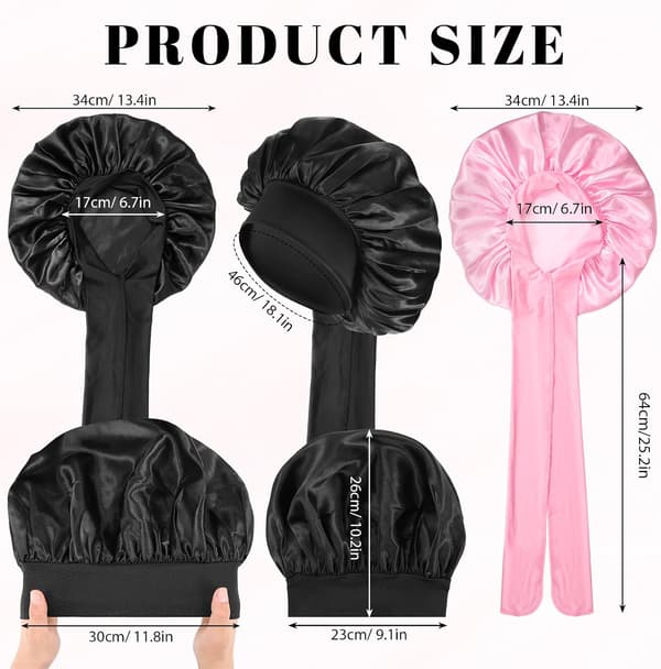 Satinhätta för sömn, 2-pack hårinpackning med scrunchies, för kvinnor och flickor