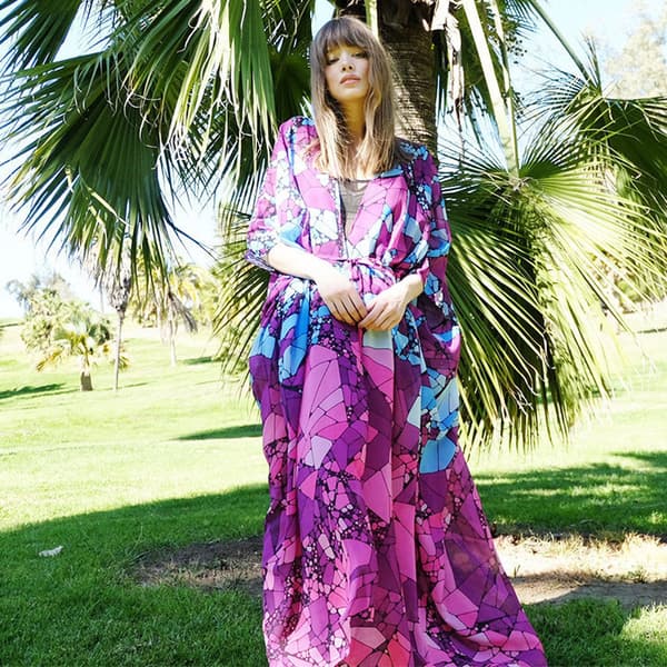 Løstsiddende Chiffon Strand Kaftan til Kvinder, Påfuglefjer Badedragt Bikini Overlay til Solbeskyttelse