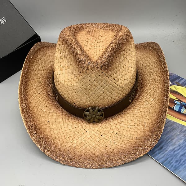Cowboyhat til mænd i raffia-strå med bred skygge