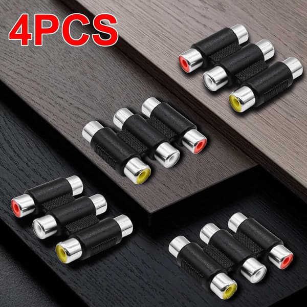 4 st 3 RCA hon-koppling adapter ljud- och videokabelförlängare