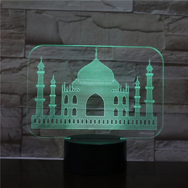 Architecture of India Taj 3D LED Nattljus Sovrumsbordslampa Färg ändras
