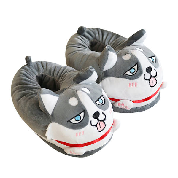 Husky Dog Chinelos Quentes de Pelúcia Antiderrapante Calçado para Casa Tamanho Livre