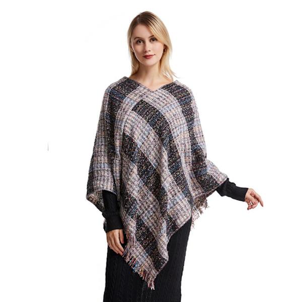 Varm Lös Sjal Pullover Stickning Poncho med Tofs Batwing Blus för Dam