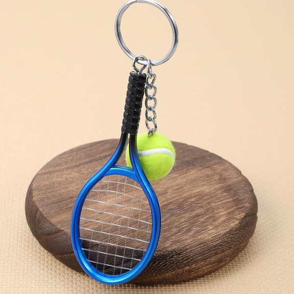 2 stk. tennisnøgleringe med mini-ketsjer og bold-vedhæng til kvinder og mænd