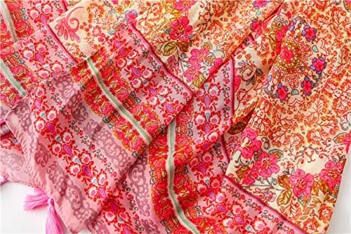 Blomstret skjerf for kvinner, oversized, mykt og lett sjal med dusker