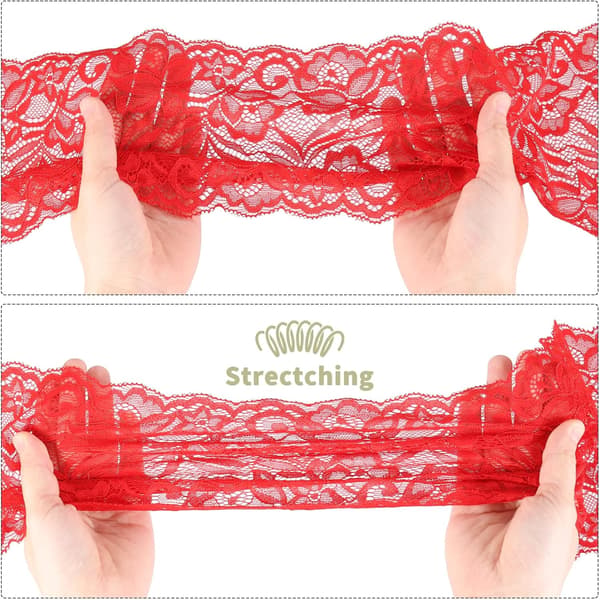 Kremfarget blomstrete elastisk blondebånd 3 yards 15,2 cm bredt for søm og hobbyprosjekter