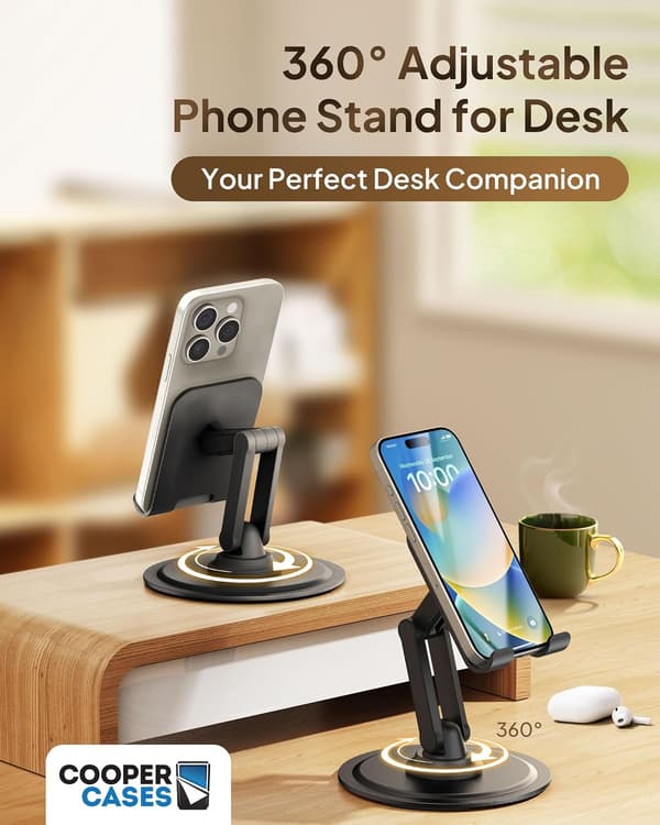 360° roterbart telefonstativ for skrivebord, sammenleggbar mobilholder i metall
