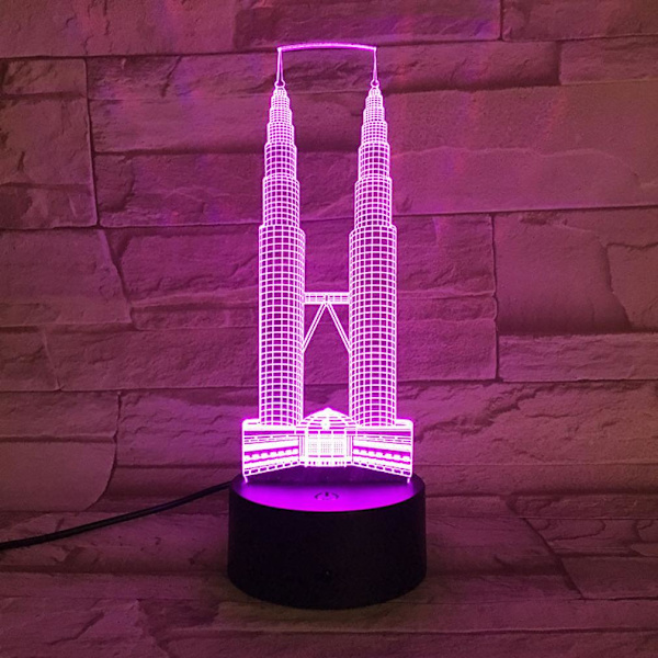 Kuala Lumpur Twin Towers 3D LED Nattljus Sovrumsbordslampa Färg ändras