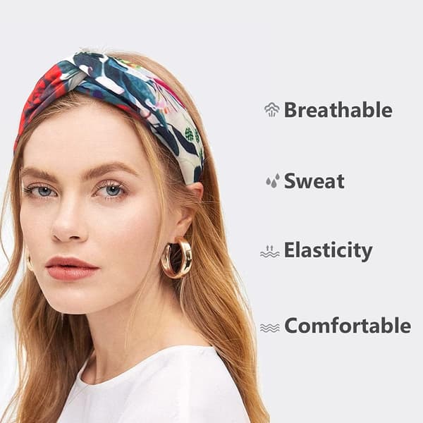 4 stk. Boho blomstrede pandebånd til kvinder, bløde elastiske skridsikre hårbånd