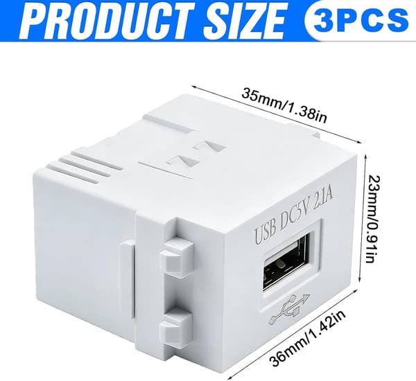 3 stk. USB-strømodul 220V til 5V 2,1A hurtigopladningsstik strømadapter