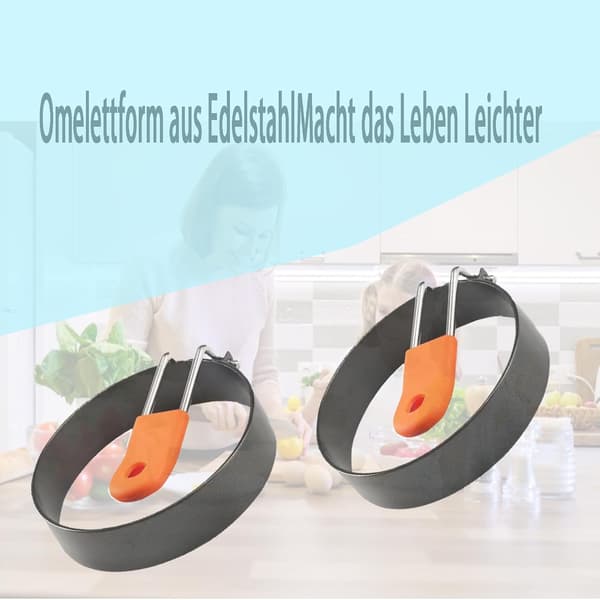 2-pakning eggeringer i rustfritt stål, non-stick pannekakeformer med håndtak