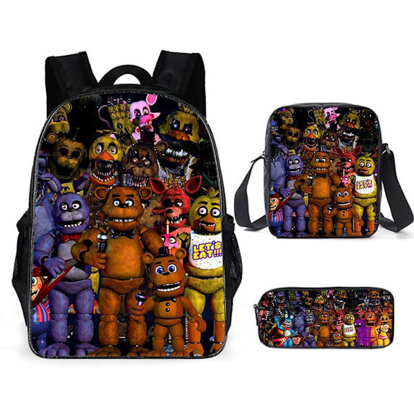 3st/ set Five Nights Freddy Bear printed set med case Pennfodral Skolväska Resor Dagsväska Lätta bokväskor
