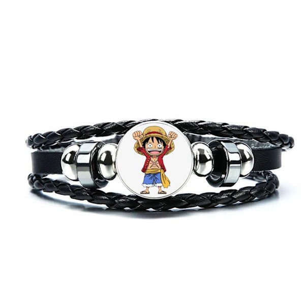 Vävt läderarmband One Piece Luffy Justerbar Svart