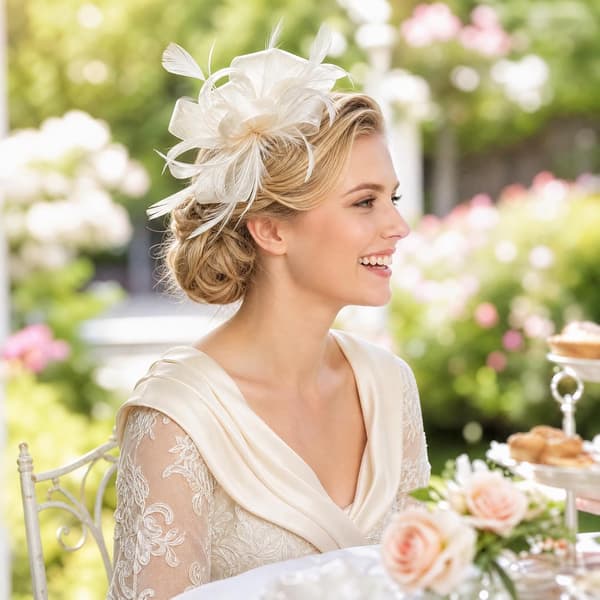 Fjer-fascinator til kvinder, brudehårspænde og broche til bryllupsfest