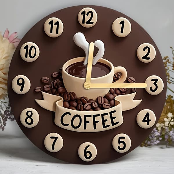 10 tommer kaffekop vægur med kaffebønne-design til køkkenindretning