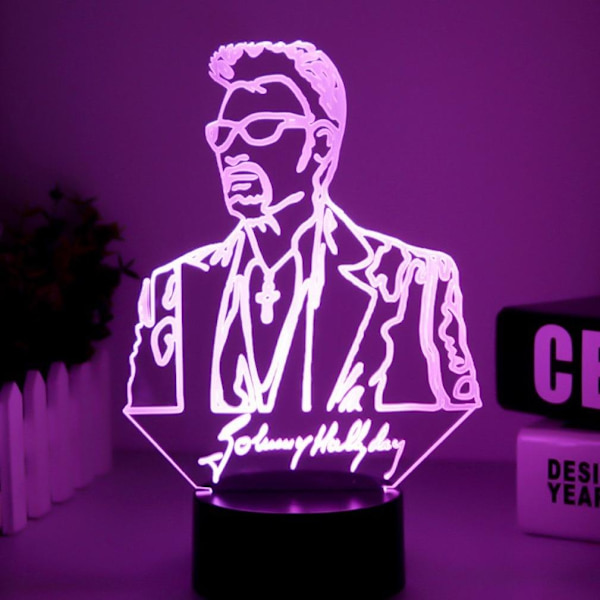 Johnny Hallyday 3D LED Nattljus Sovrumsbordslampa Färgbyte