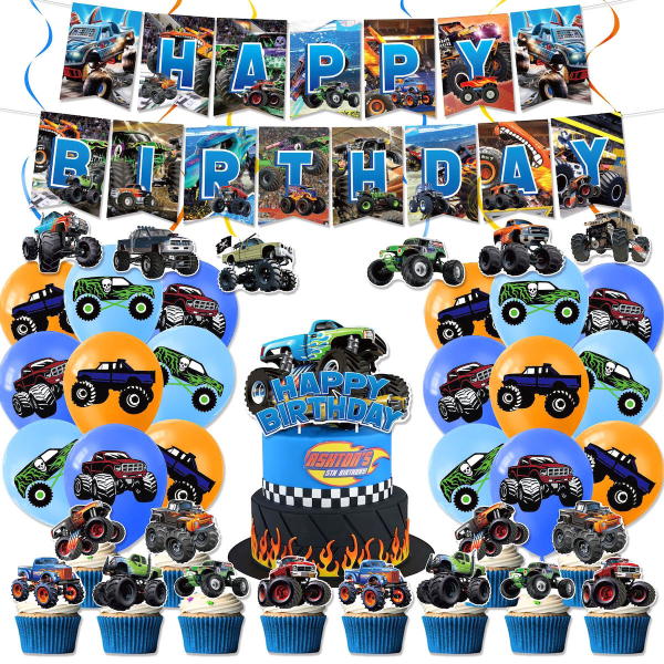 Monster Car Truck Grattis på födelsedagen Ballong Set Latex Ballonger Party Dekoration Kit