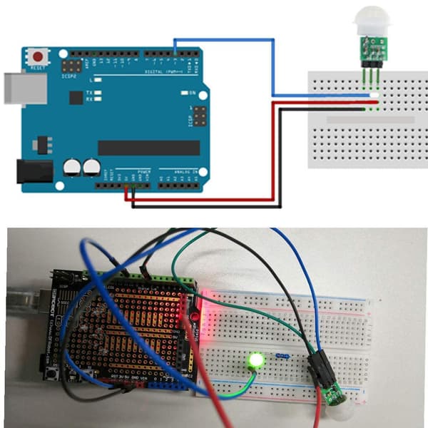 5-pack mini PIR-rörelsesensormoduler, DC 2,7-12V, 3-5m räckvidd med kabel