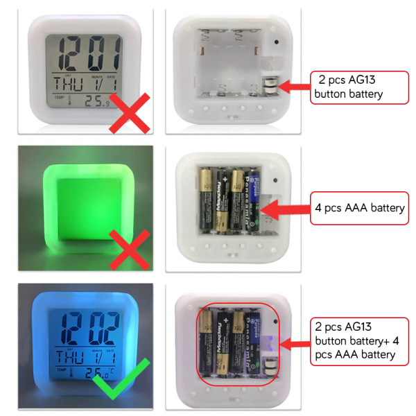 LED-väckarklocka Super Mario 7 Color Changing Digital med termometer