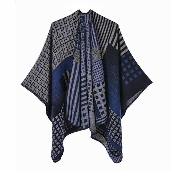 Dubbelsidig Pashmina Sjal Wrap Vinter Varm fyrkantig Poncho Open Front Cape med geometriskt mönster för dam