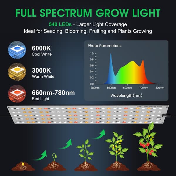 4-pak 30 cm LED-vækstlyspaneler fuldspektrum 540 LED'er timer dæmpbar