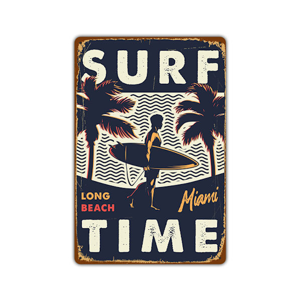 Surf Time Art Poster Retro Väggdekor Järn 30x15cm för Bar Coffee Shop Home