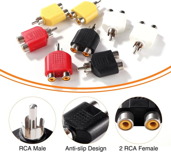 8-pack RCA Y-splitteradapter, 1 hane till 2 hona AV phono-anslutningsset