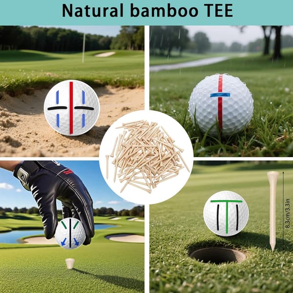 Golfbold-markeringssæt, 5 skabeloner, 4 penne, pitchfork og 20 tees